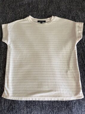 Ellen Tracy Cream Short-Sleeve with light silver stripes